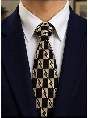 VTG Di Moggio Gold 100% Silk Tie Black Gold Geometric Abstract Necktie Korea